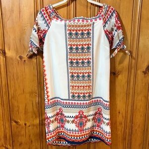 Monteau Multicolor Patterned Dress - Shift Dress - Off the Shoulder - Size Small